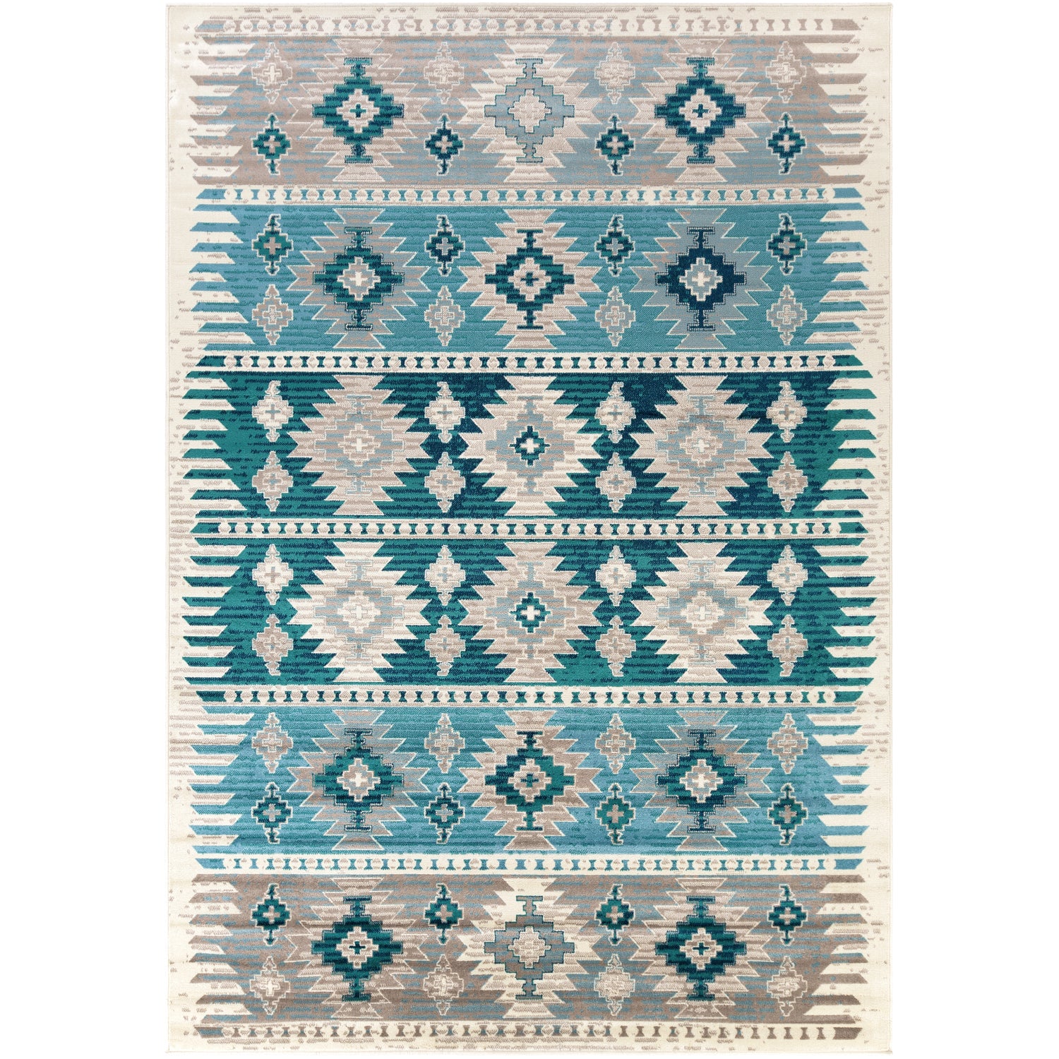 Paramount Rug in Aqua, Teal, Dark Blue, Light Gray, Cream