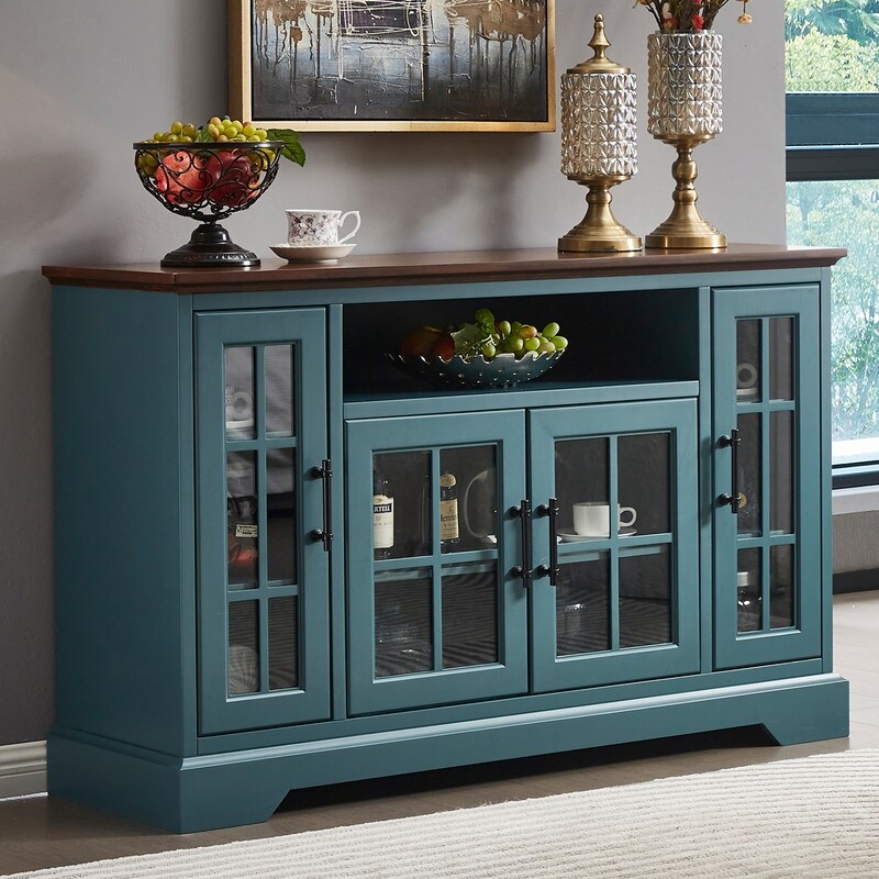 52'' Traditional Style Storage Sideboard Buffet with Four tempered glass doors (2 Colors）