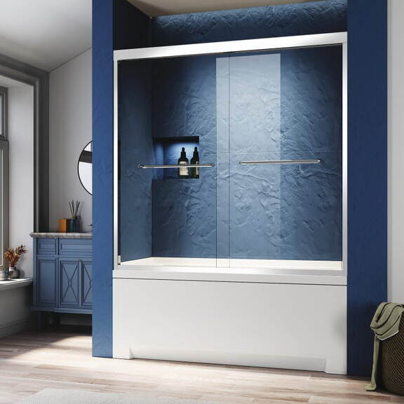 Sliding Glass Tub Door 56 60 in. W x 57 in. H  Chr...