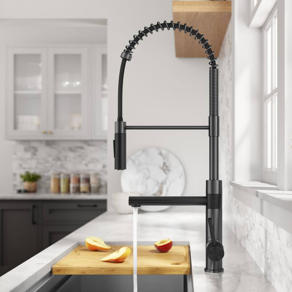 KRAUS Artec Pro Pull-Down Single Handle Kitchen Faucet with Pot Filler in Matte Black  Spot Free Black Stainless Steel KPF-1604MBSFSB