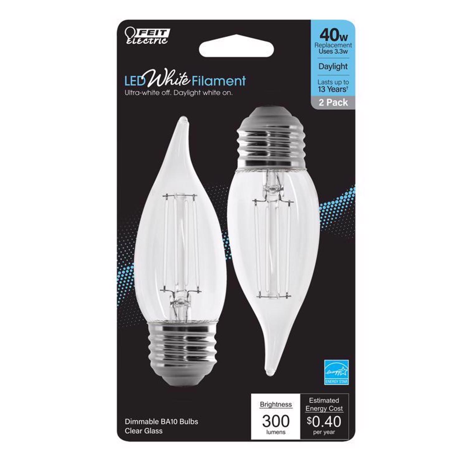 Feit White Filament BA10 E26 (Medium) Filament LED Bulb Daylight 40 Watt Equivalence 2 pk