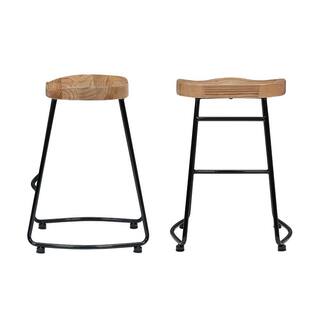 StyleWell Modern Black Metal Backless Counter Stool with Wood Seat (Set of 2) RW812-24-BLK