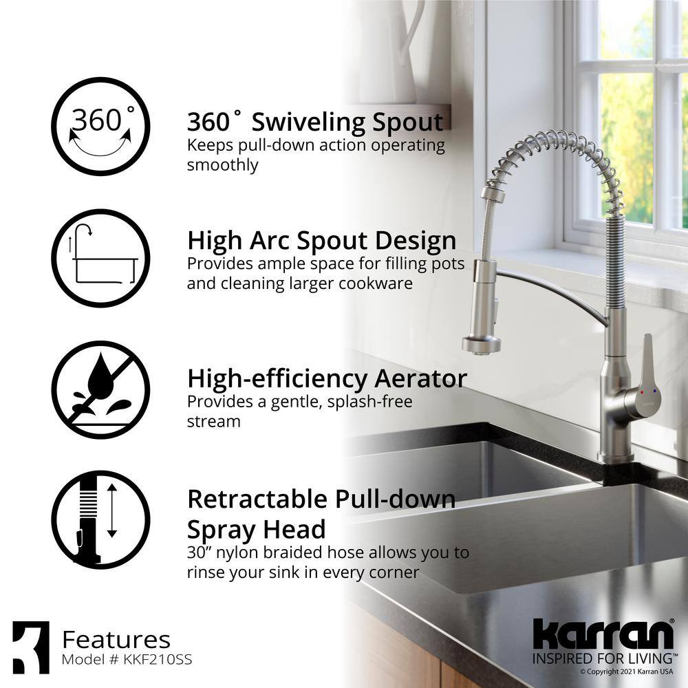 Karran Scottsdale Single Handle Pull Down Sprayer Kitchen Faucet in Stainless Steel KKF210SS