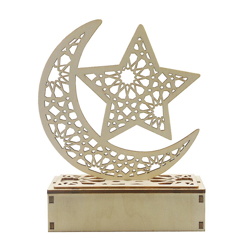 2 Wooden Moon L-ed Light Decoration Ramadan Eid Mubarak Home Decor Craft