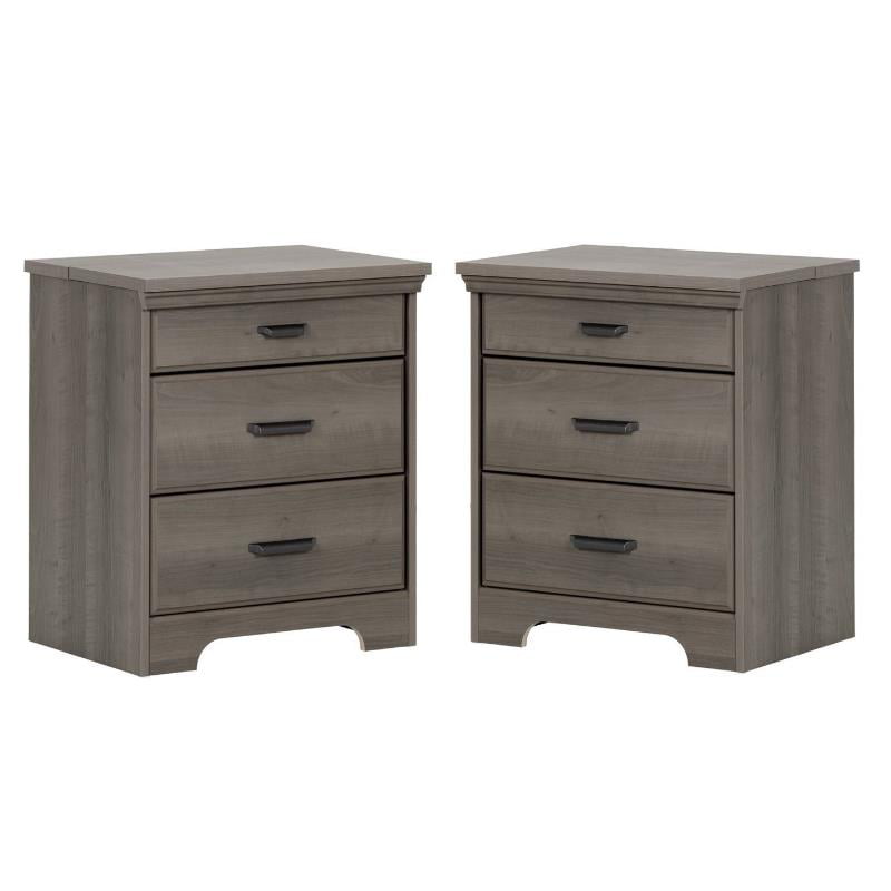 Home Square 2 Drawer Wood Nightstand Set in Gray Maple (Set of 2)