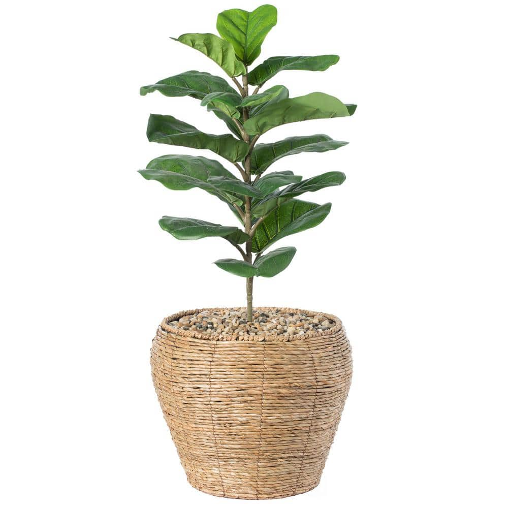 Vintiquewise Large Woven Cattail Leaf Round Flower Pot Planter Basket with Leak-Proof Plastic Lining QI003832.L