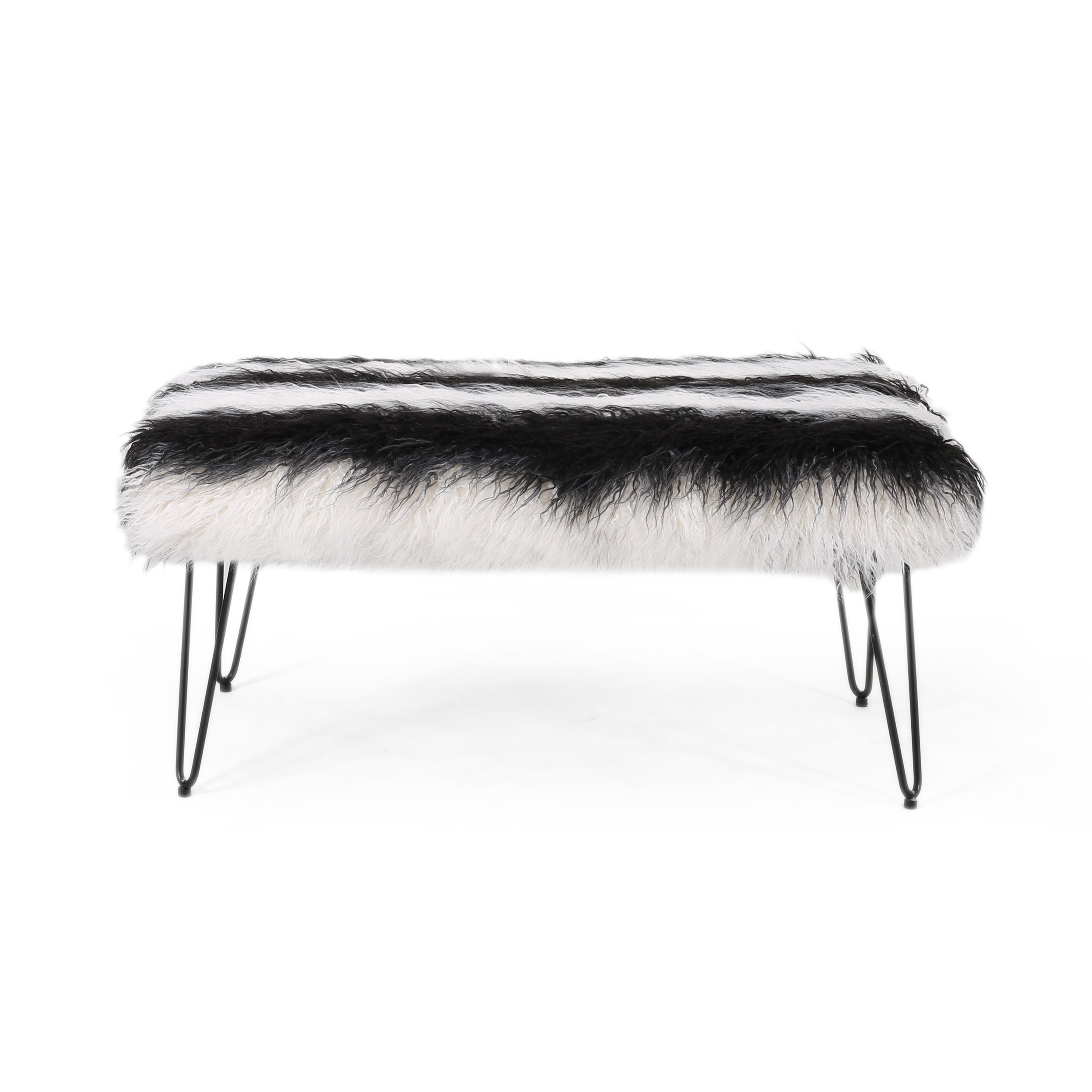 Louise Faux Fur Bench with Hairpin Legs