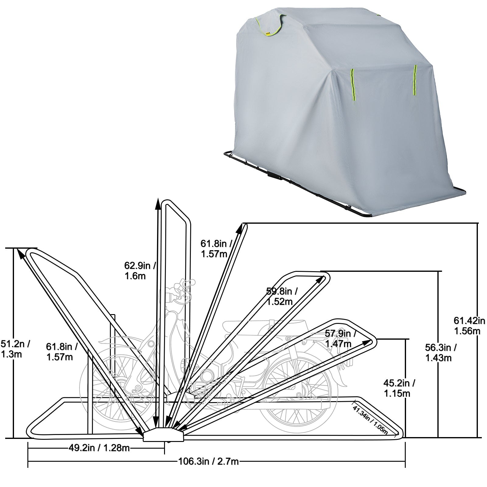 VEVOR Motorcycle Shelter， Waterproof Cover， Heavy Duty， 420D Oxford Motorbike Shed Anti-UV， 106.3