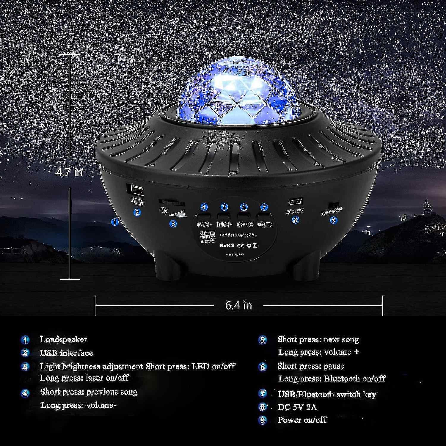 Galaxy Projector Star Projector Night Light Led Lamp With Remote Control   Tooth Music Speaker Timer