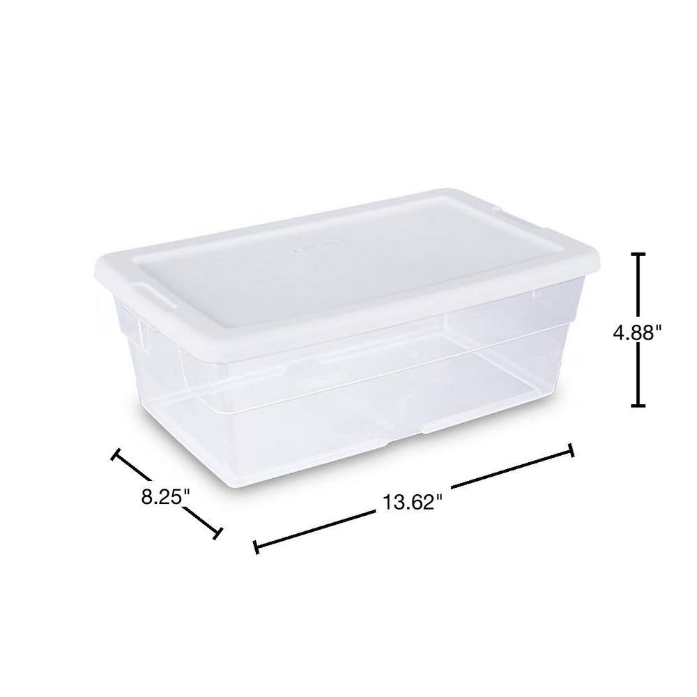 Sterilite 6 Qt. Plastic Storage Container Bin Snap Close White Lid in Clear (12 Pack) 12 X 16428012