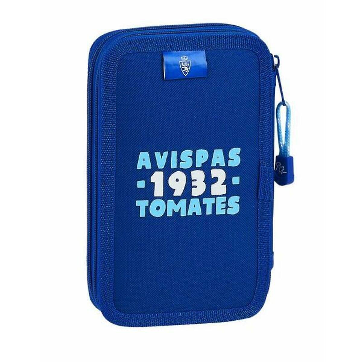 Double Pencil Case Real Zaragoza Blue Sporting 28 Pieces 12.5 x 19.5 x 4 cm