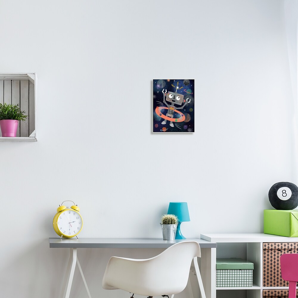 Stupell Quirky Robot Outer Space Universe Surrounding Planets Wood Wall Art  Design by Lisa Whitebutton   Multi Color