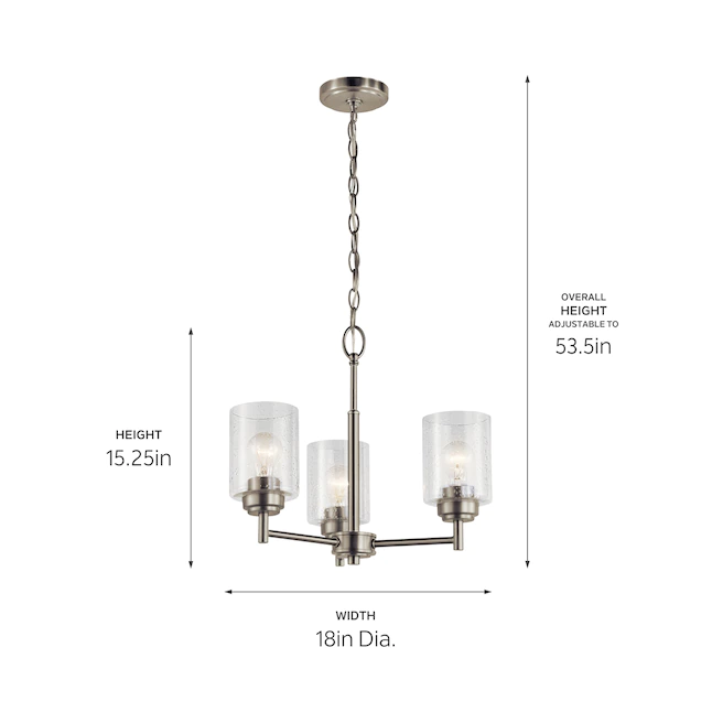 Kichler 44029NI Winslow 3-Light Brushed Nickel Modern/Contemporary Chandelier