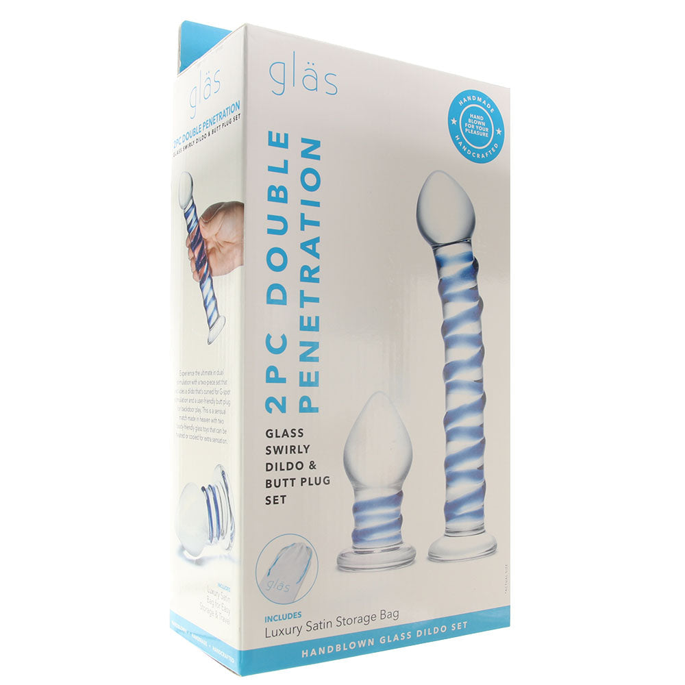 gläs Double Penetration Swirly Dildo & Plug Set