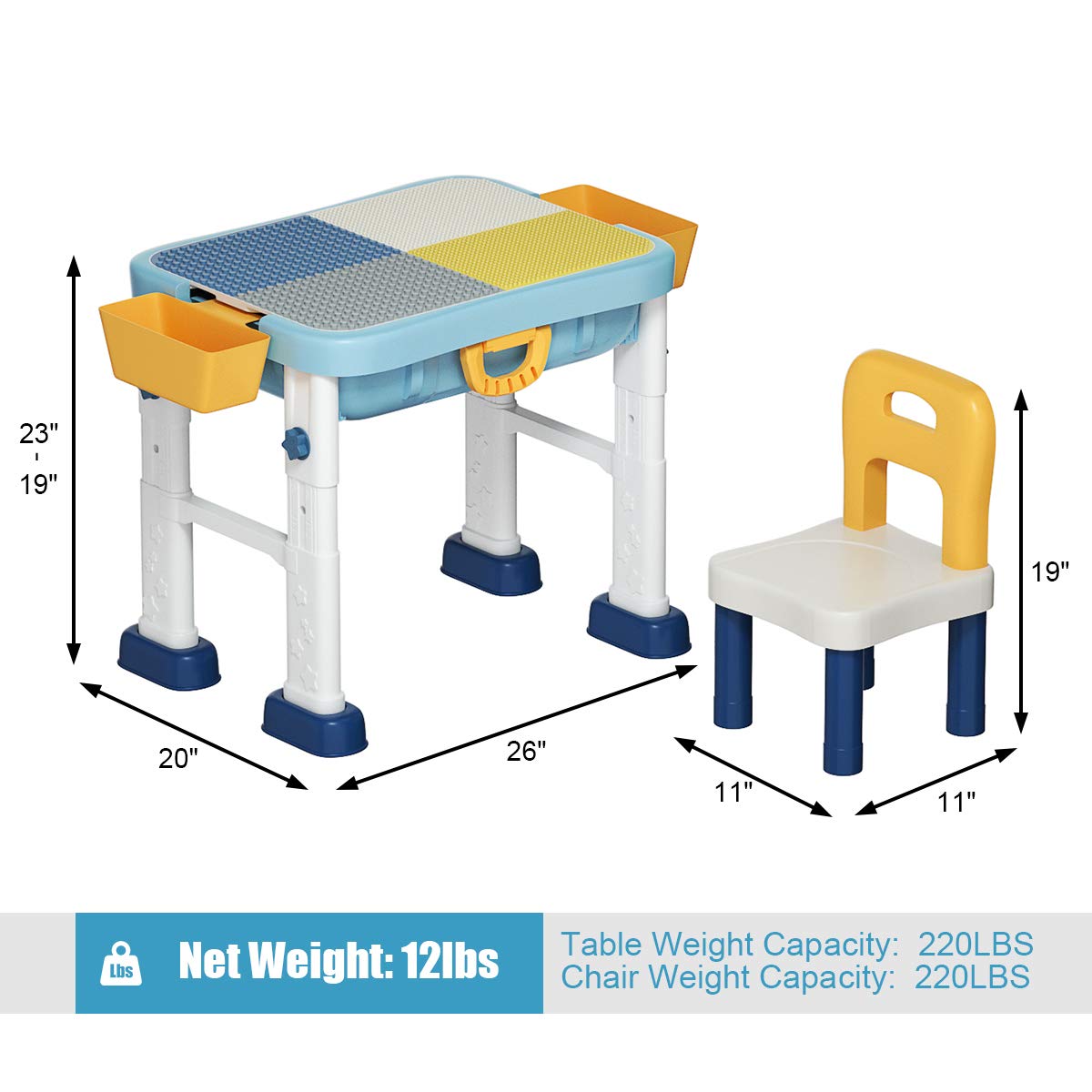 Costzon Kids Table and Chair Set, 7 in 1 Activity Table for Toddlers Drawing