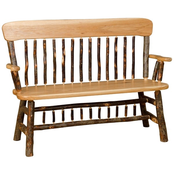 Hickory Log Bench with Oak Back and Arms