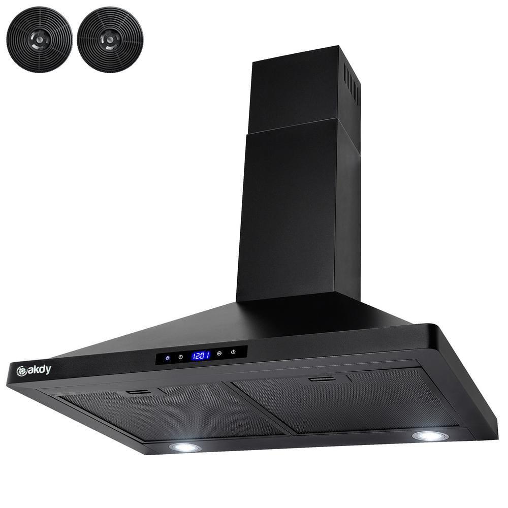 AKDY 30 in Convertible Kitchen Wall Mount Range Hood with Lights in Stainless Steel with Black Painted Stainless Steel