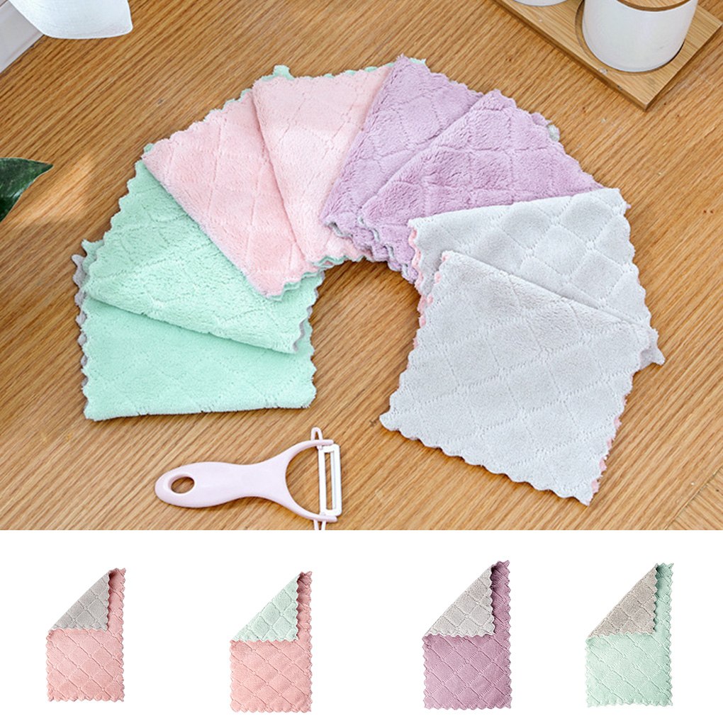 TureClos 5PCS Rag Dish Cloth Water Absorption Thickening Pot Washing Towel Table Home Kitchen Dishcloth