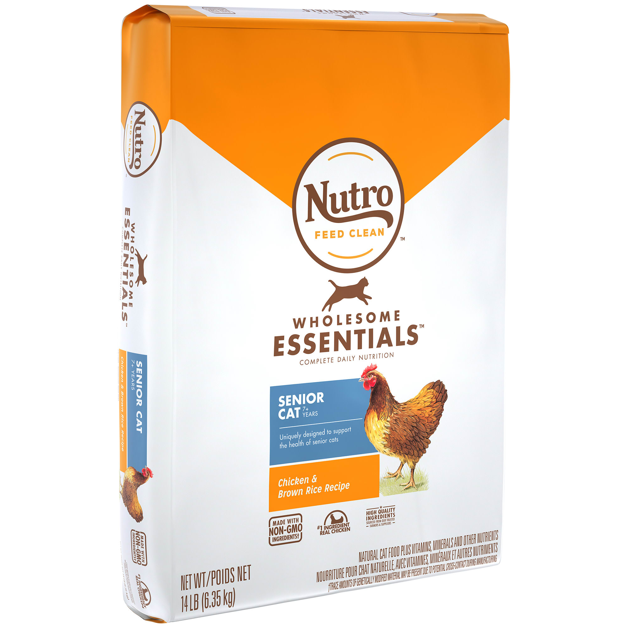 Nutro Wholesome Essentials Senior Indoor for Healthy Weight Farm-Raised Chicken  Brown Rice Recipe Dry Cat Food， 14 lbs.