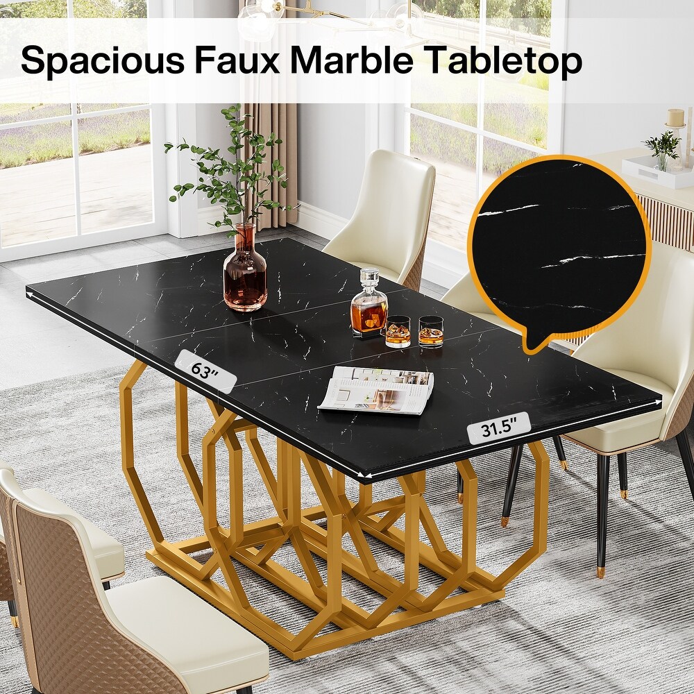 Modern Dining Table with Geometric Base for 6  63 inch Long Rectangle Kitchen Table for Home Kitchen Dining Room Living Room