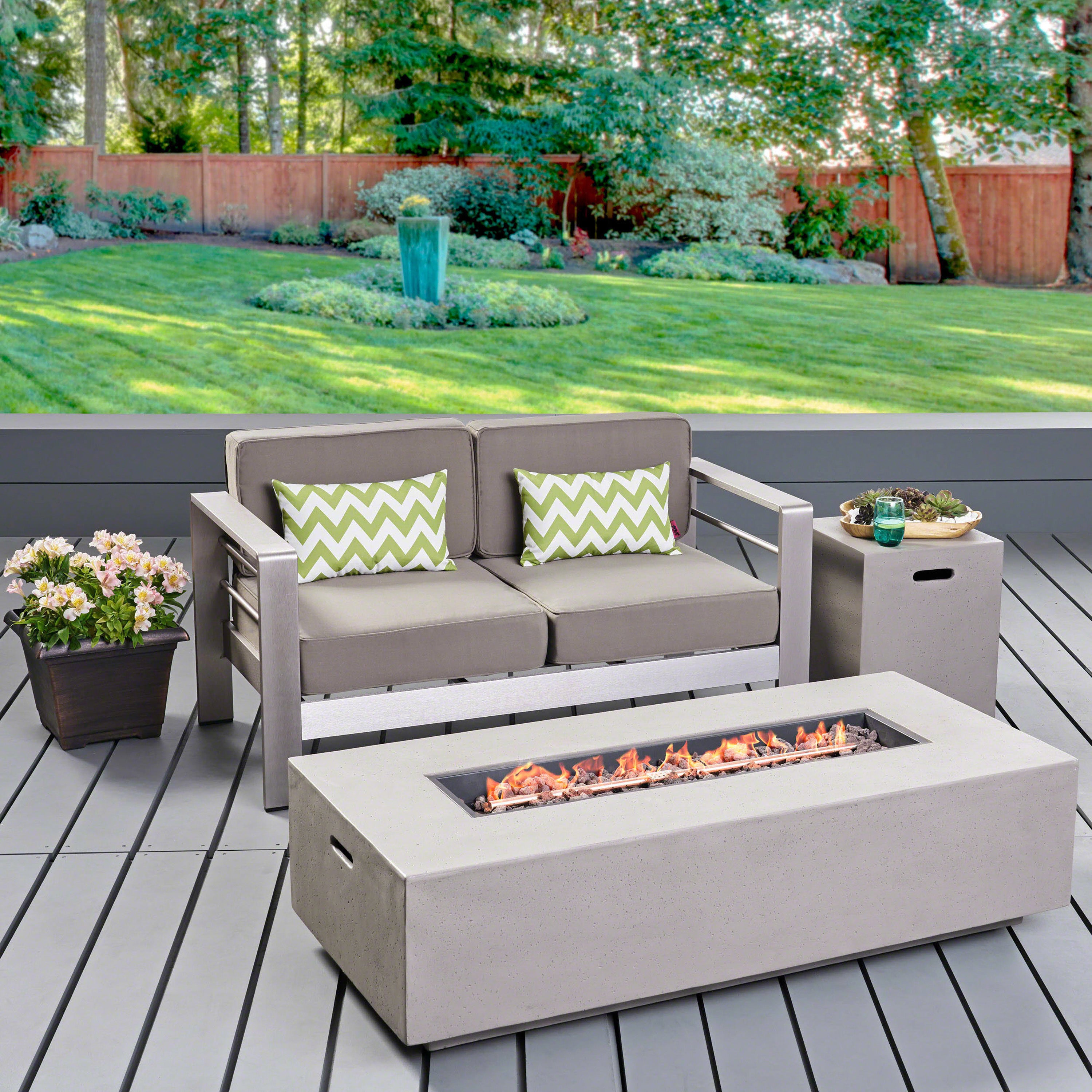 Danae Coral Outdoor Loveseat and Fire Pit Set