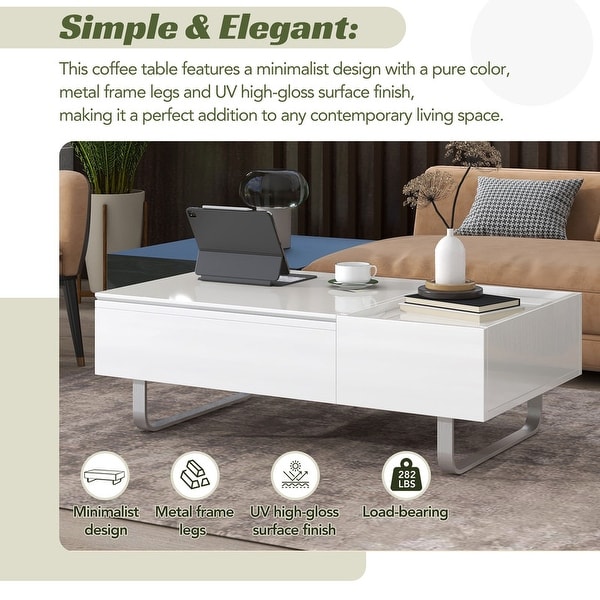 Stylish multi-functional lifting countertop coffee table， modern cocktail table with metal frame legs