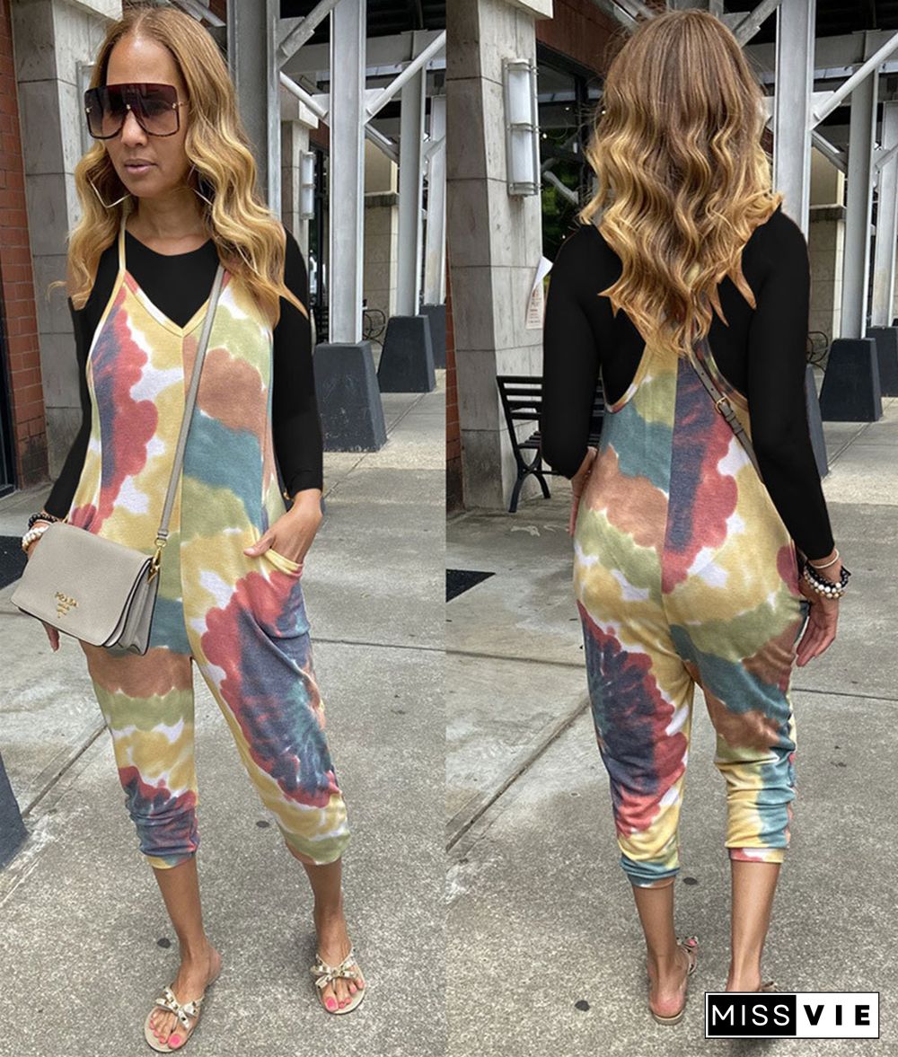 Long Sleeve Basic T Shirt and Tie Dye Jumpsuit Sets