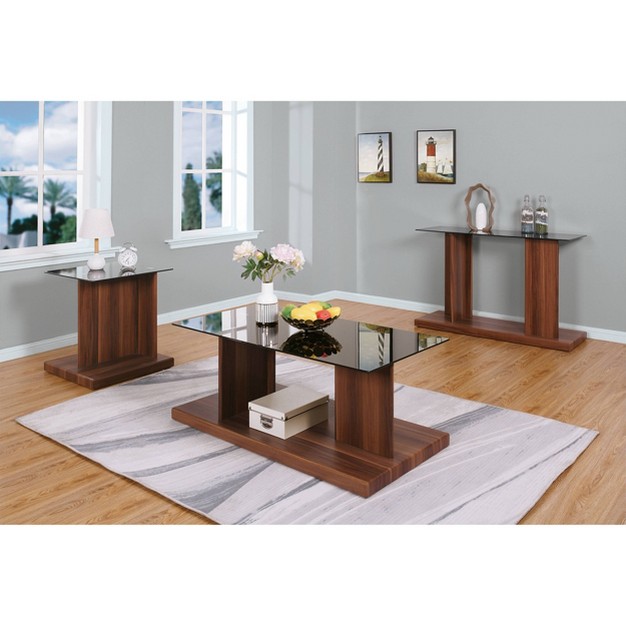 3pc Montreaux Coffee Console And End Table Set With Black Tempered Glass Top Mibasics