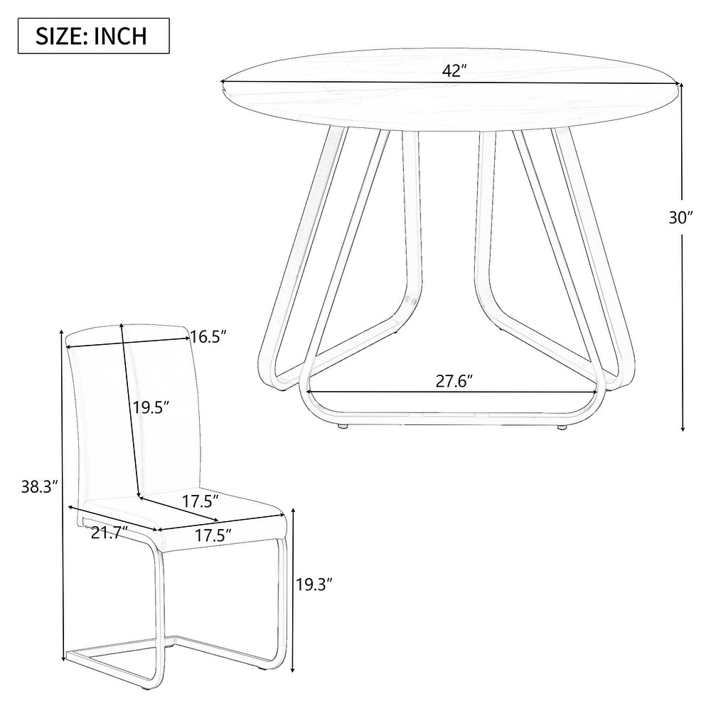 5 Piece Round Dining Table Set with Faux Marble Dining Table and Four Upholstered Dining Chairs with Metal Legs for Dining Room