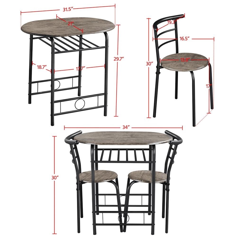 3PCS Round Dining Table Set with Storage Rack