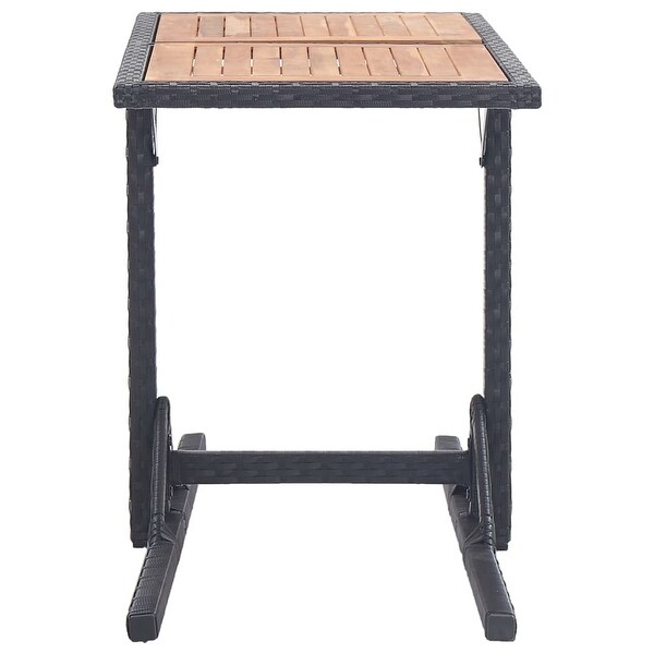 vidaXL Patio Table Black Solid Acacia Wood and Poly Rattan