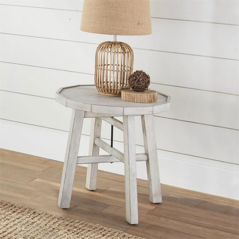 Bowery Hill Farmhouse Wood End Table in Distressed Alabaster White   Farmhouse   Side Tables And End Tables   by Homesquare  Houzz