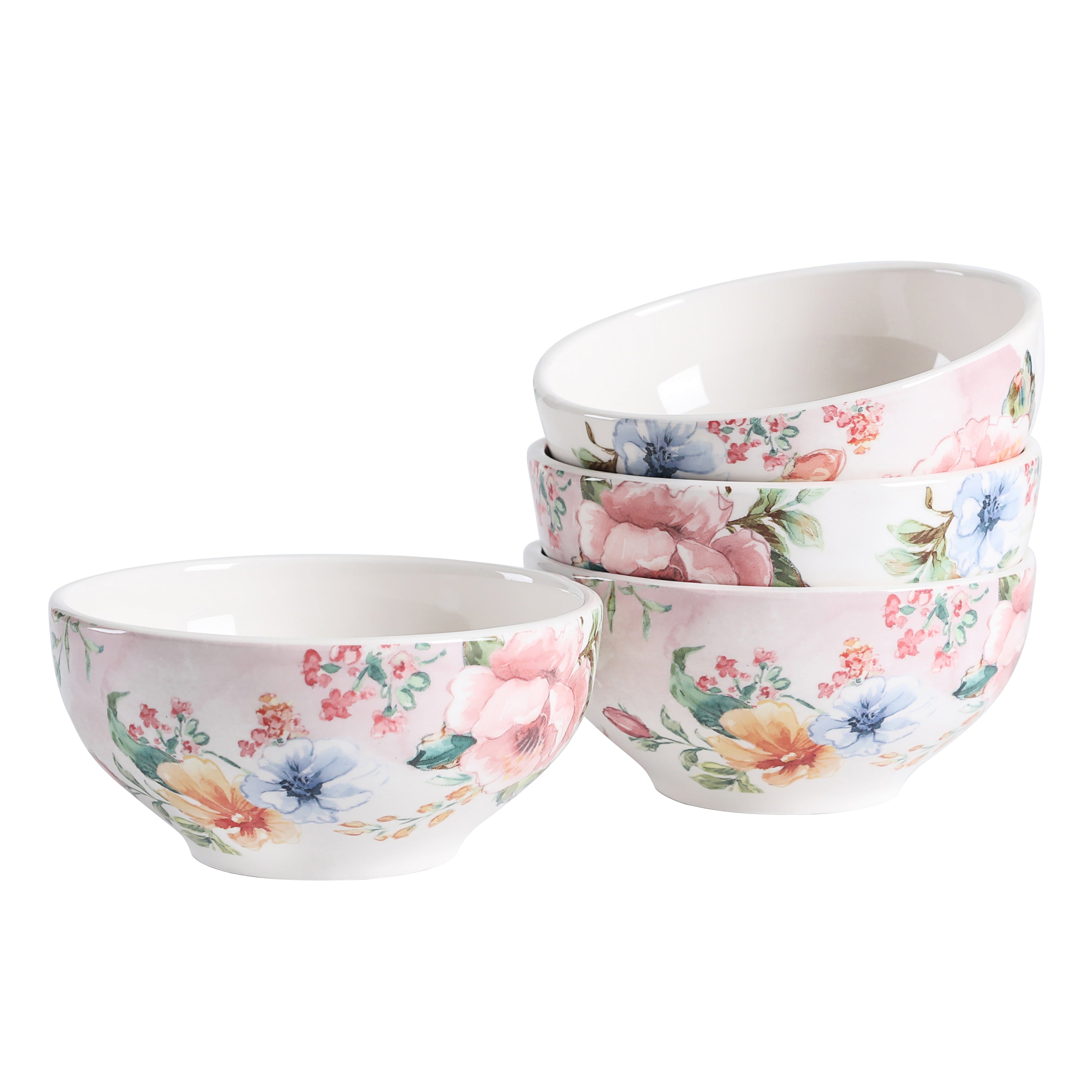 Bico Margret's Garden Ceramic Bowls Set of 4， for Pasta， Salad， Cereal， Soup and Microwave and Dishwasher Safe