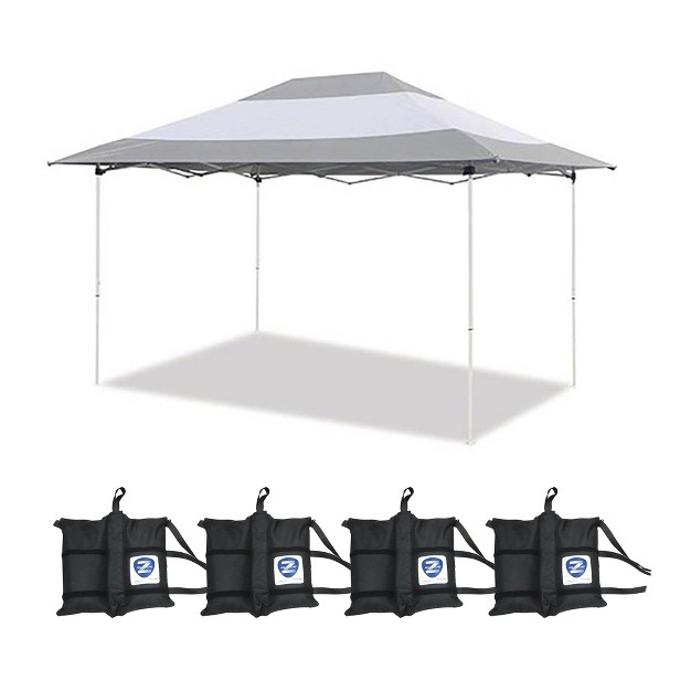 Z shade 14 X 10 Foot Instant Shade Outdoor Canopy Tent With Adjustable Legs And 4 Pack Of Z shade Wrap around Leg Weight Bags Gray And White