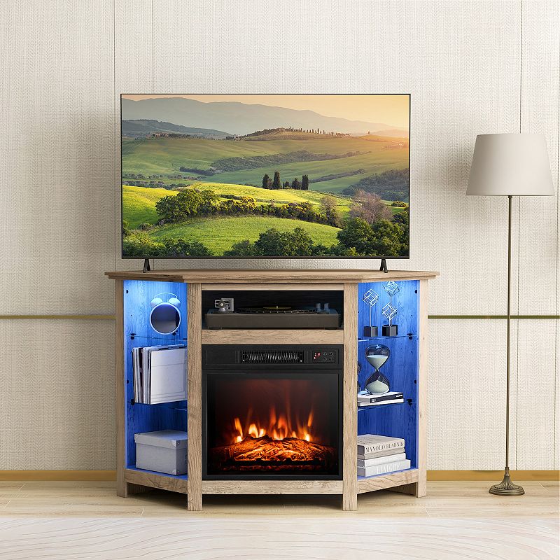 Corner Tv Stand Fireplace With Led Lights And Smart App Control For 50 Inches Tv