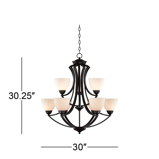 Wide Industrial Tiered White Glass Shade 9 light Fixture For Dining Room House Kitchen Island