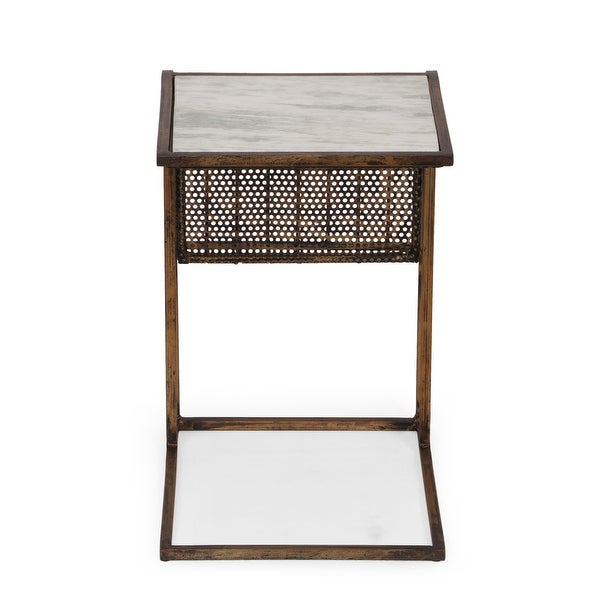 Zeyer Boho Glam Handcrafted Marble Top C-Shaped Side Table with Magazine Rack by Christopher Knight Home