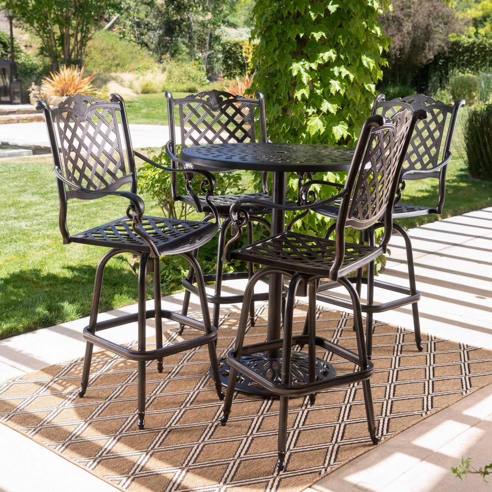 Arlana Cast Aluminum 5 Piece Outdoor Bar Set