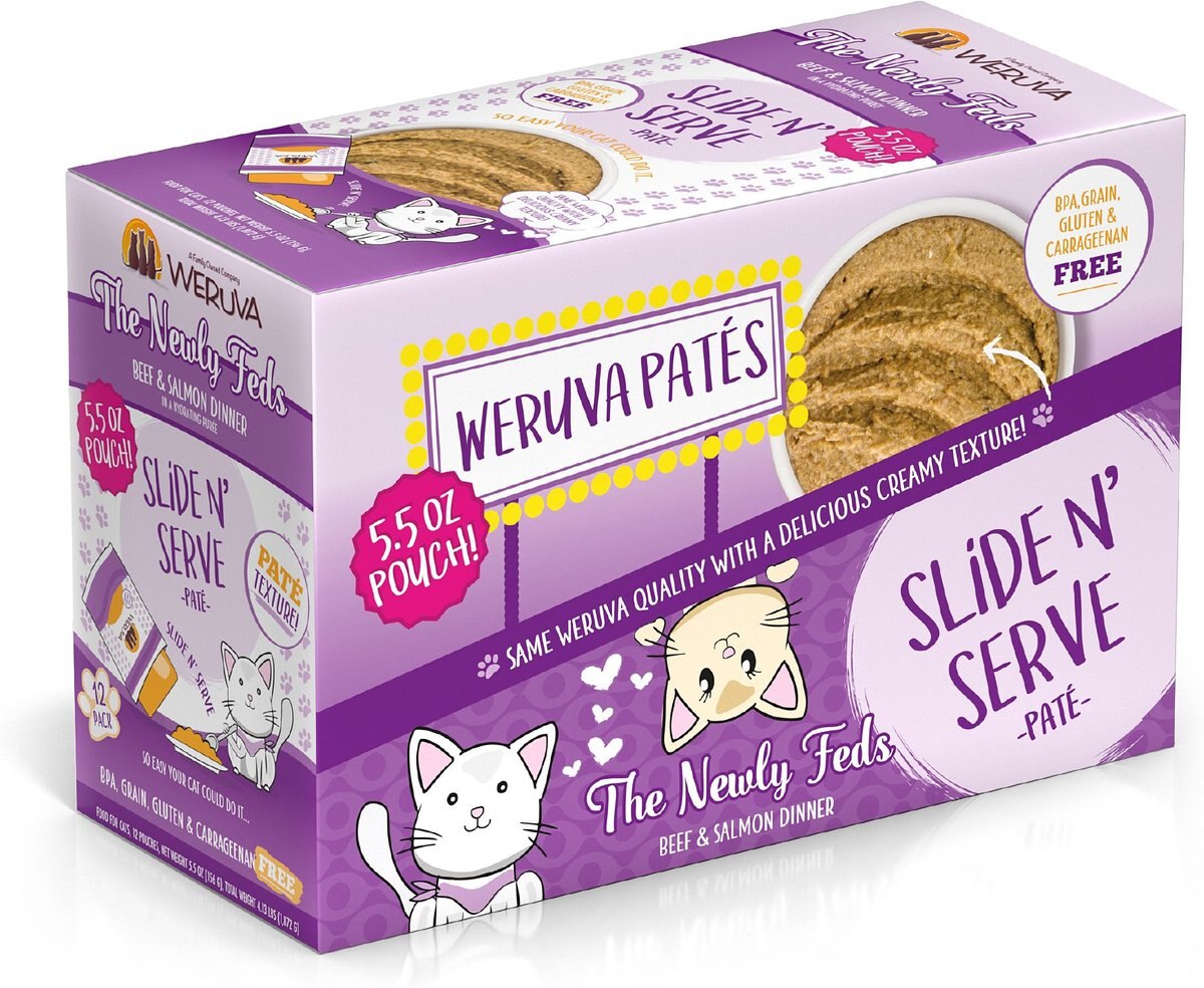 Weruva Slide N' Serve The Newly Feds Beef and Salmon Dinner Pate Grain-Free Cat Food Pouches