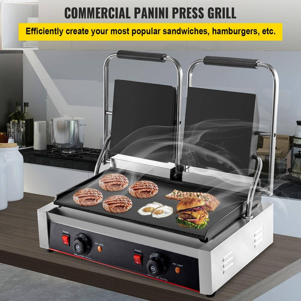 VEVOR Commercial Sandwich Panini Press 3600-Watt Non-Stick Electric Griddle with Double Flat Plates for Hamburgers, Silver DPLDYBPLLD-813E01V1