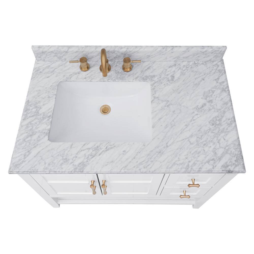 Home Decorators Collection Sturgess Open Shelf 37 in. W x 22. D x 35. H Vanity in White with White Marble Vanity Top 19111S-VS37C-WT