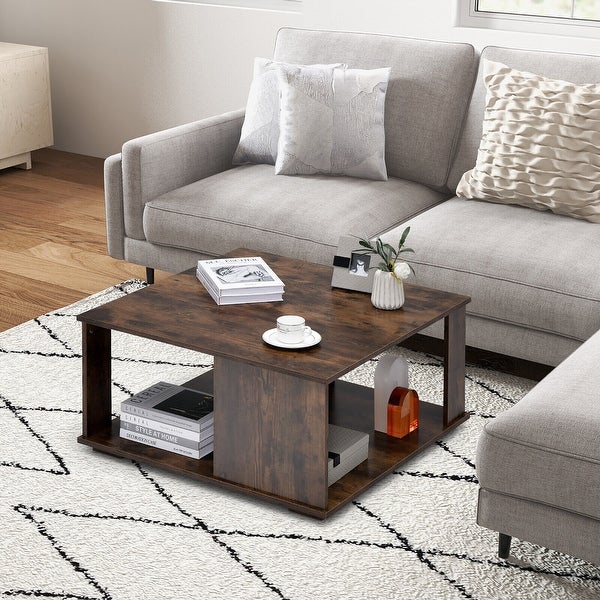 Gymax 2-Tier Square Coffee Table w/ Storage Industrial Center Table