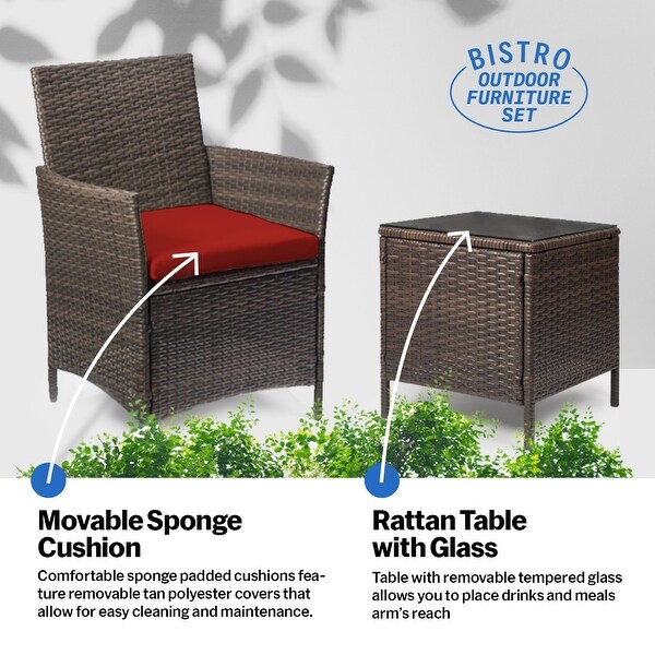 Pyramid Home Decor Rattan 3piece Patio Bistro Set