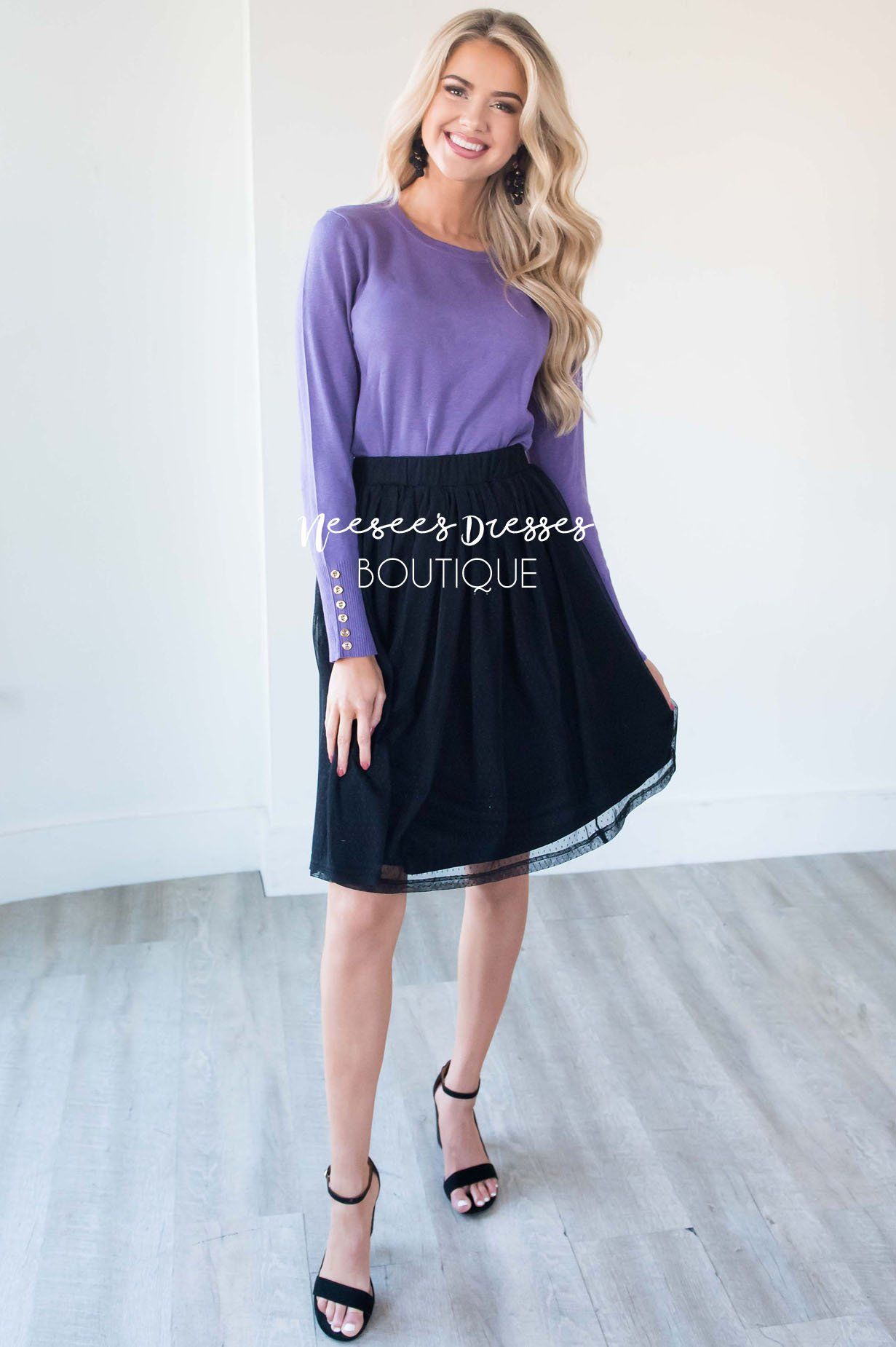 Black Dotted Tulle Skirt