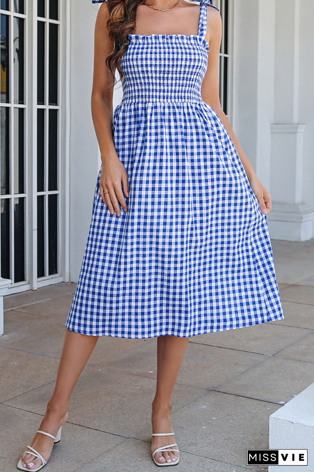 Plaid Print Sleeveless Midi Dress Wholesale