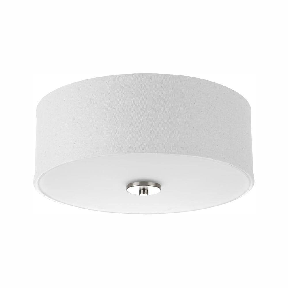 Progress Lighting Inspire Collection 13 in. Transitional Brushed Nickel LED Bedroom Drum Shade Ceiling Light with White Linen Shade P350126-009-30DI