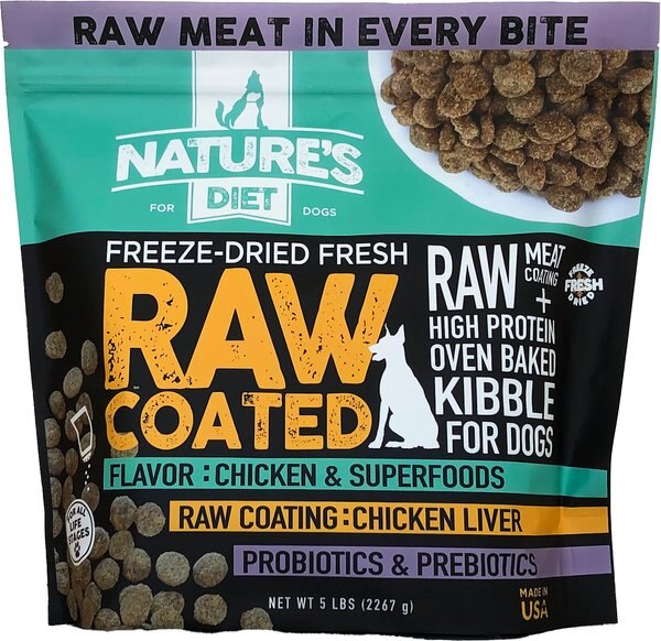 Nature's Diet Raw Coated Kibble Raw Chicken Liver and Bone Broth Coating Freeze-Dried Dog Food， 5-lb bag