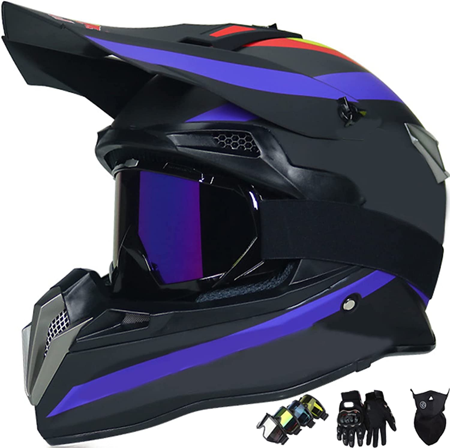 Motocross Helmet, Youth Adult Electric Dirt Bike Full Face Motorbike Helmet Set for Kids Boys Girls Quad Bikes BMX Bicycle MTB ATV Offroad DH Helmet,Black- M: 57~58cm