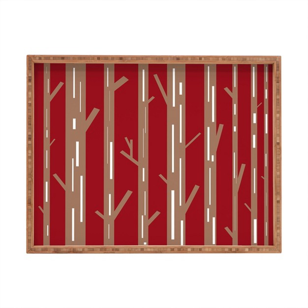 Lisa Argyropoulos Modern Trees Red Rectangular Bamboo Tray Deny Designs