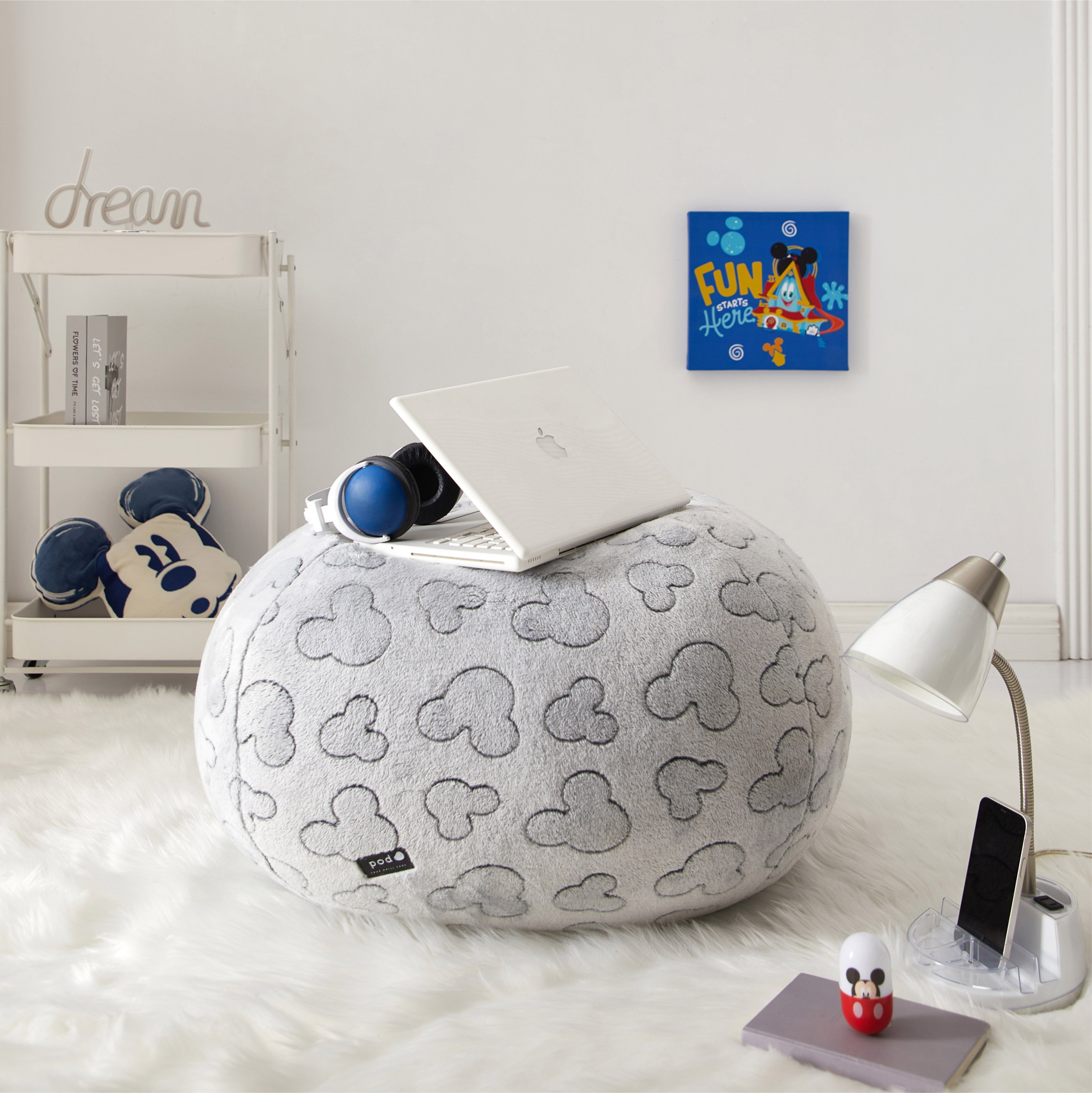 Mickey Mouse Super Soft Embossed Faux Fur Round Bean Bag Chair, 24